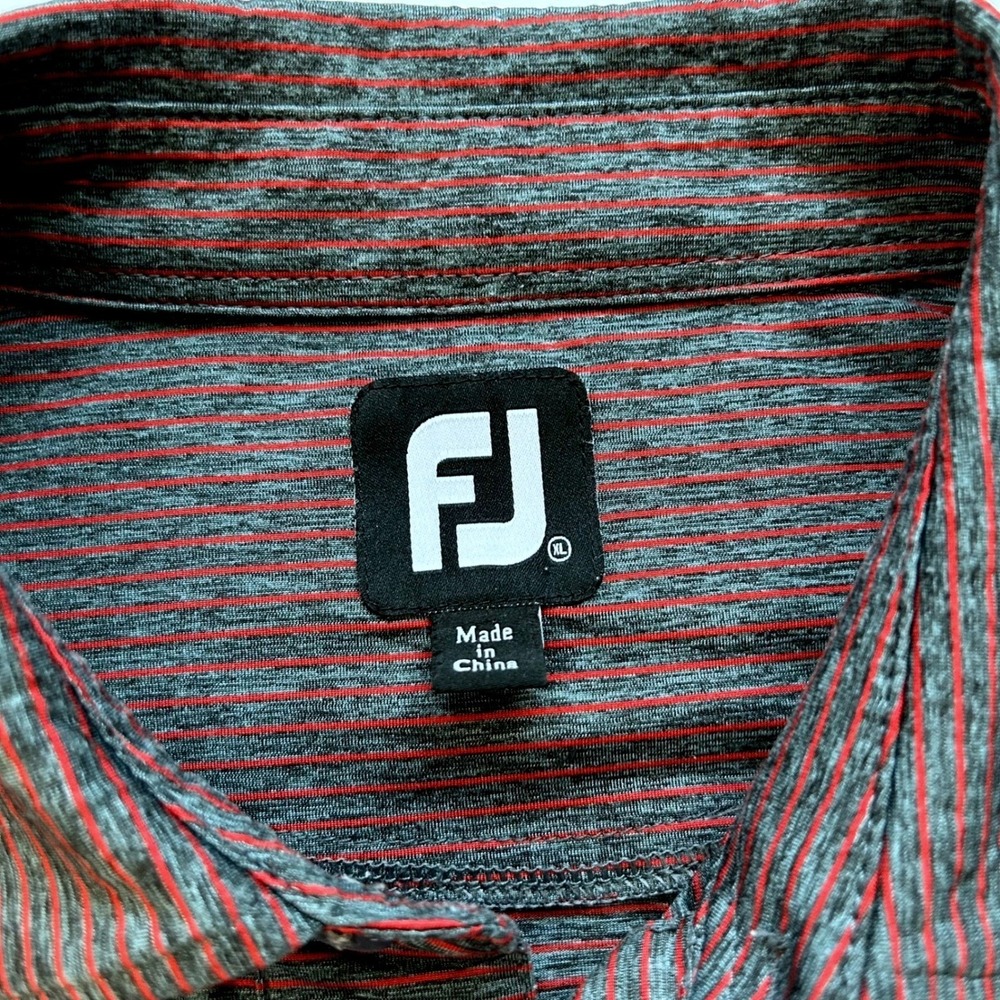 FootJoy Mens XL ProDry Golf Polo Shirt Charcoal Red Striped Performance Stretch - Picture 2 of 10